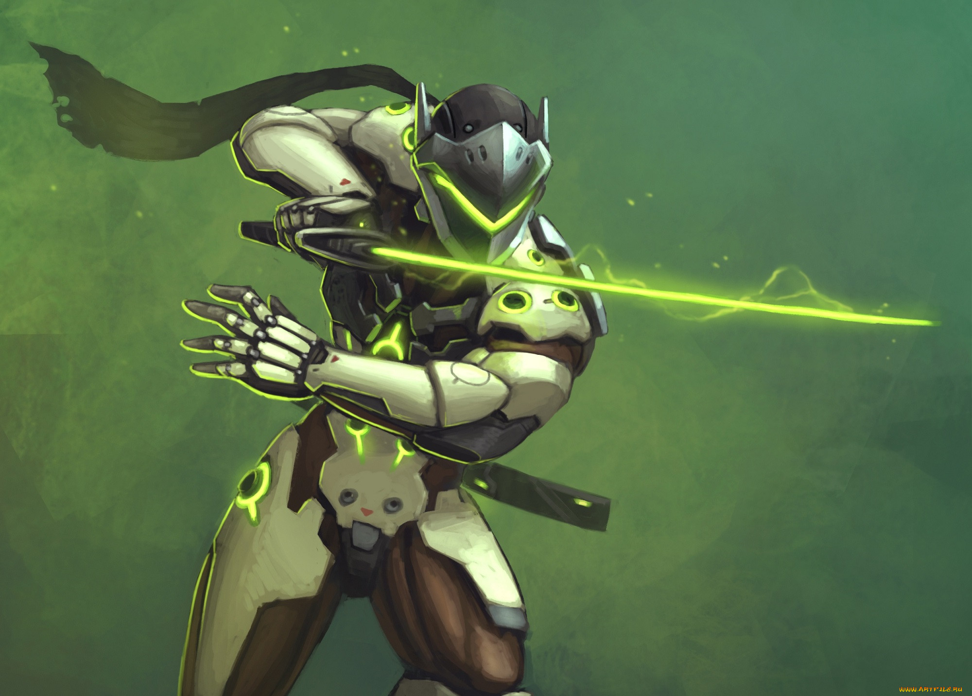  , overwatch, cyborg, blizzard, ninja, , art, genji, shimada